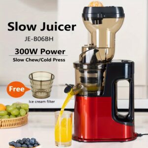 Hilton Quiet Slow Press Juicer Machine 300W Cold Press Juicer with Wide Chute, Masticating Motor for Juice Suitable for Juicers, DIY Ice Cream