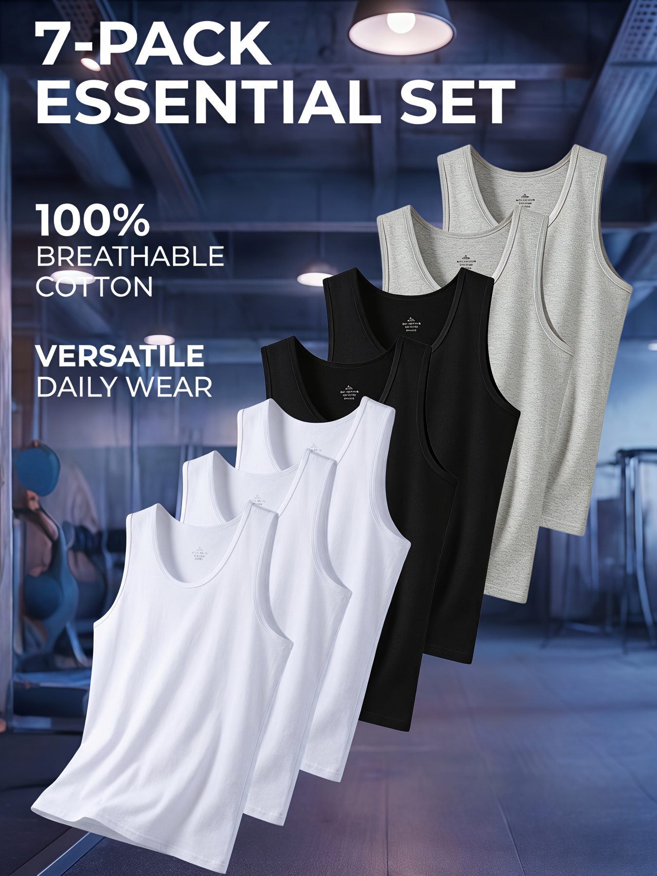 7pcs Men'S Casual Athletic Vests - Fashionable Solid Classic Round Neck Base Layer - Slight Stretch Breathable 100% Fabric - Suitable for Home Leisure - Fitness Running - Strength Training Wear - Image 4