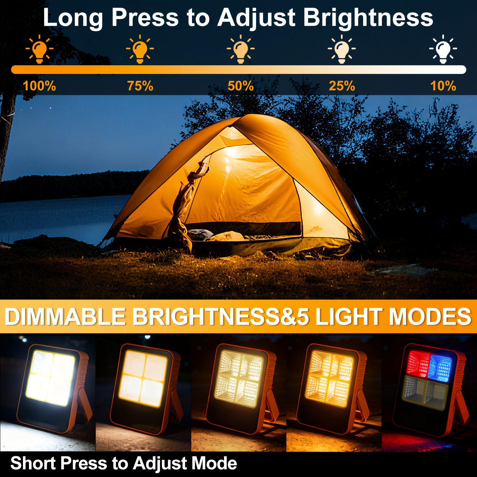 Portable Charger & Flashlight with USB Fast Charging, 1200mAh Solar Camping Light, 5 Lighting Modes, Emergency Power Bank Suitable for Outdoor, Hiking, Power Outages, Compatible with Smartphones & Tablets - Image 5