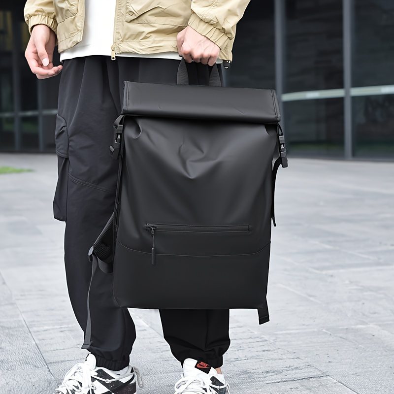 Stylish Roll-Top Daypack with Laptop Compartment - Durable Oxford Fabric, Adjustable Straps, Zip Closure for Outdoor Adventures - Image 10