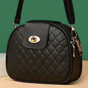 New Stylish Women's Crossbody Bag, Small Vintage Phone Pouch, Korean Style Casual Versatile Rhombus Small Round Shoulder Bag [Zipper Pull Direction Random]