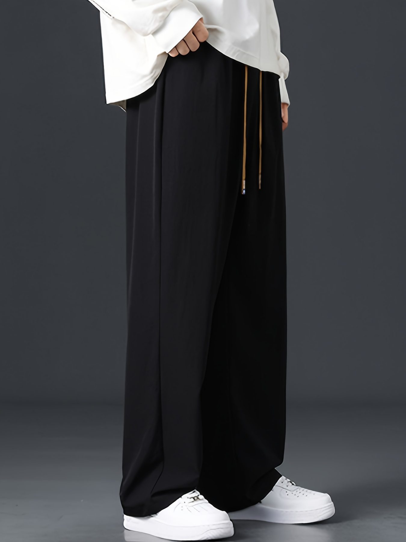 2025 Trendy Men's Spring-Summer Casual Pants, Loose Fit Joggers, Solid Color Sport Trousers, Polyester Long Pants - Image 9