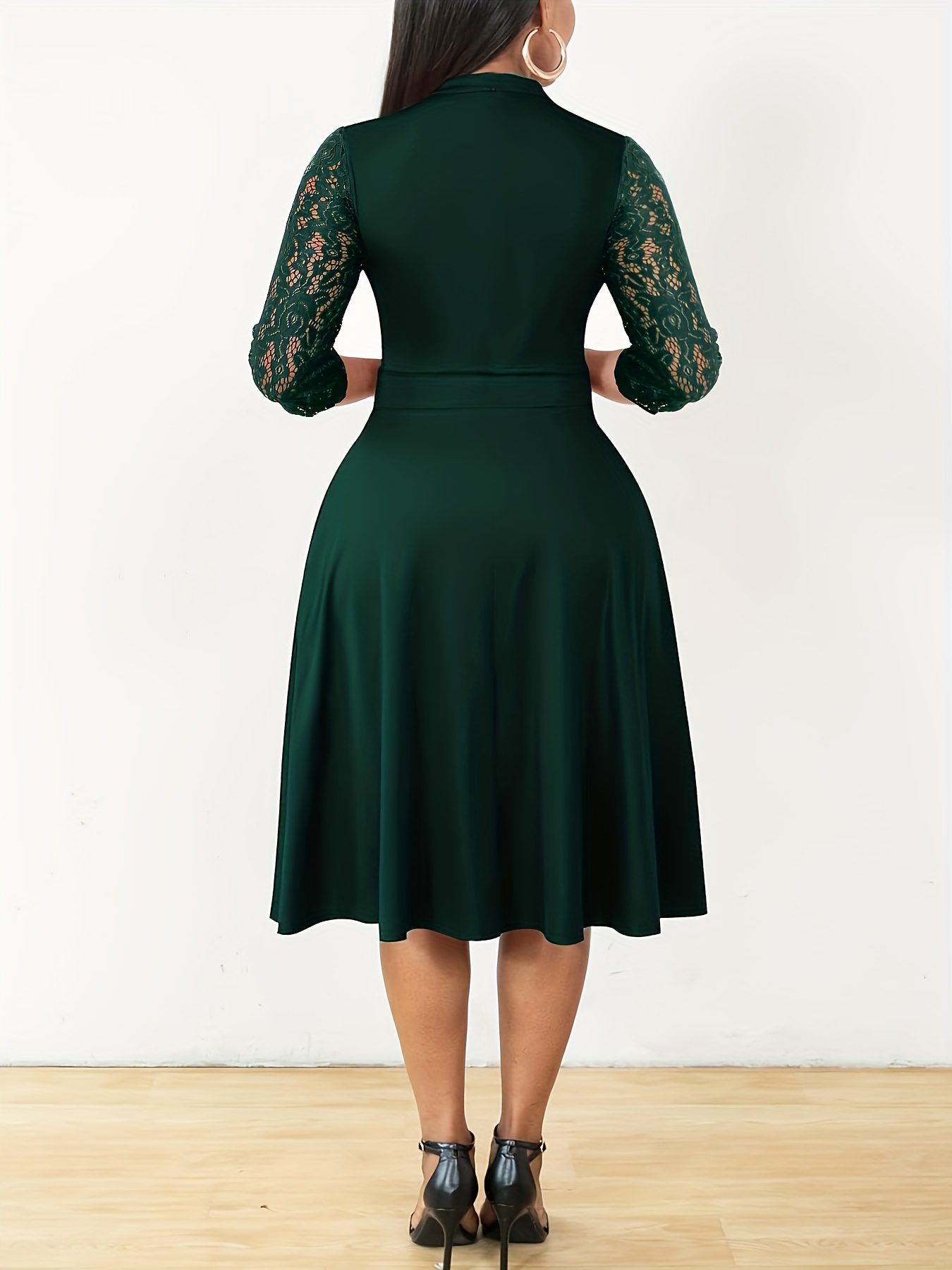 A-Line Dress with V Neck And Lace Sleeves for Women, Perfect for Weddings And Cocktail Parties - Image 9
