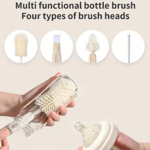 Silicone Bottle Brush Set, Including Handle, for Cleaning Nipple, Suction Straw and Cup Mouth