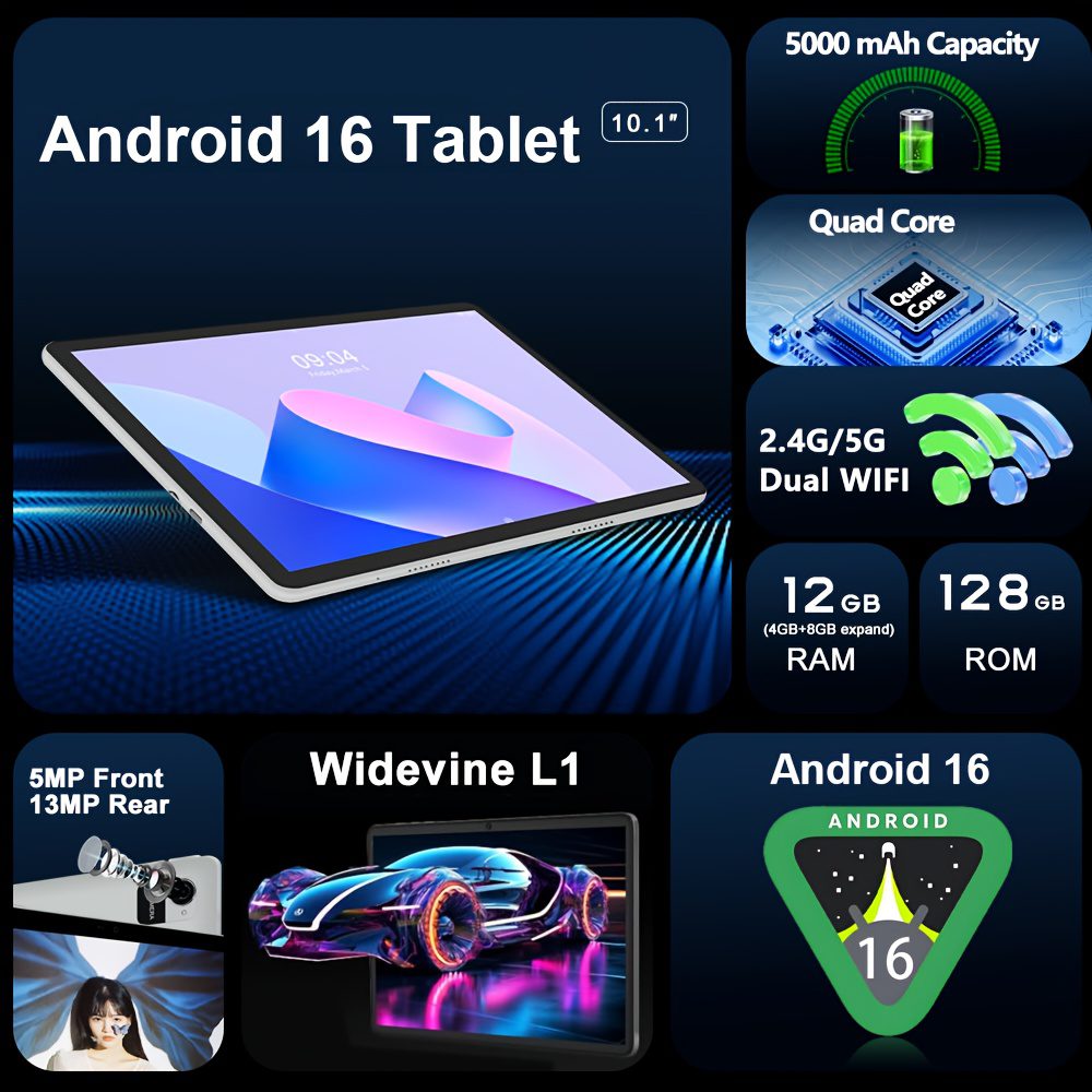 CRELANDER 2025 NEW Android Tablet with a 10.1 Inch IPS Touch Screen, 2-In-1 Design Including a Protective Case, Optional Keyboard, Mouse, And Stylus. It Features 12GB RAM (4GB + 8GB Expandable) And 128GB Storage, Supporting a 1TB TF Card, Tablet - Image 10