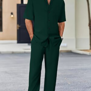 Men's Casual Suit-Inspired Short Sleeve Shirt & Loose Straight Pants Set - Polyester, Machine Washable