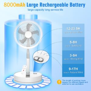 Foldable Standing Fan | Adjustable Height | Portable & Quiet | Detachable | 3 Wind Speeds | 8000mAh Battery | 1.5m Cable | Remote Control | Indoor & Outdoor Use