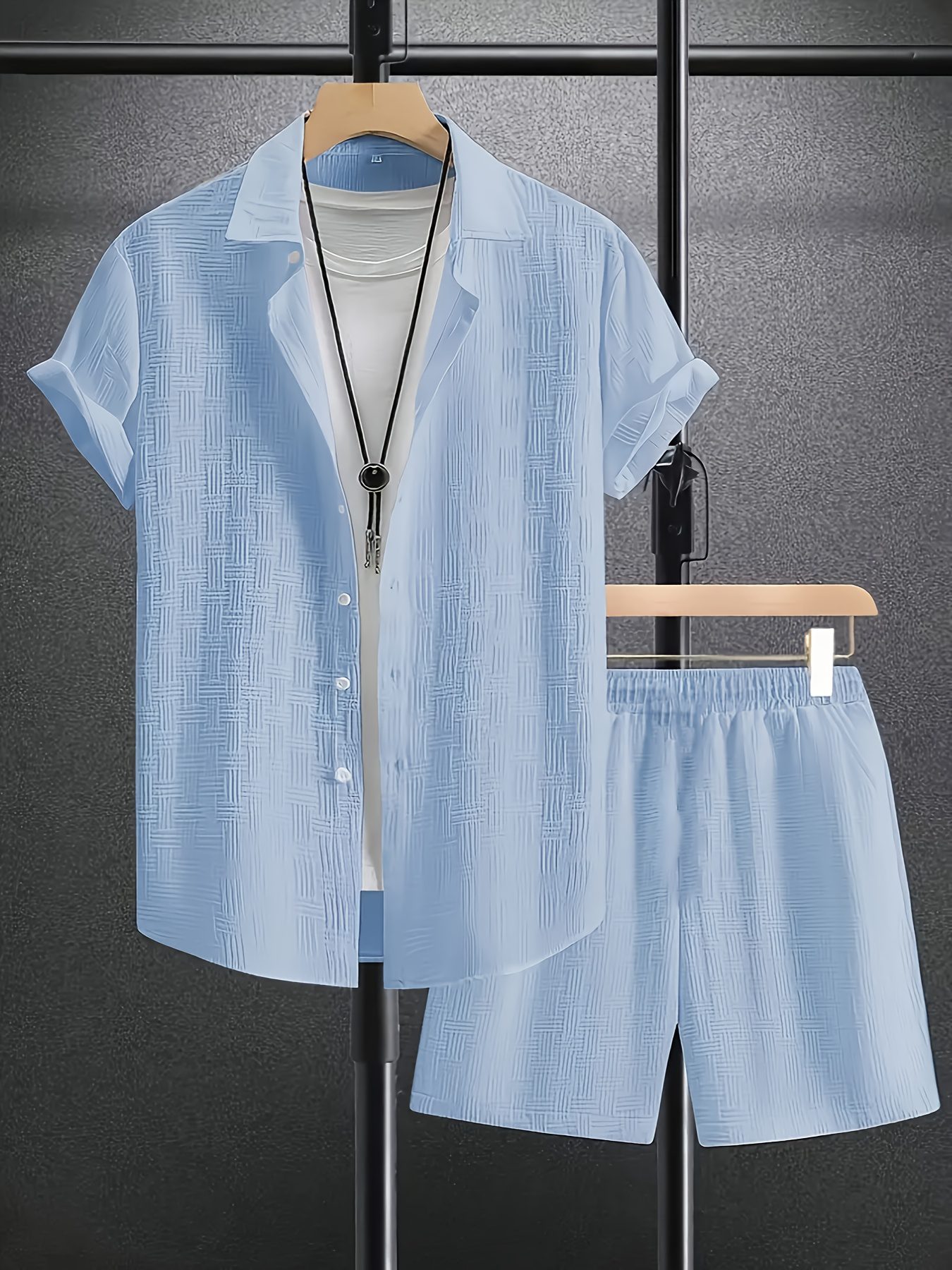 Men's Outfit, Checkered Print Lapel Short Sleeve Button Up Shirt & Shorts 2pcs Co Ord Set for Outdoor Activities - Image 9