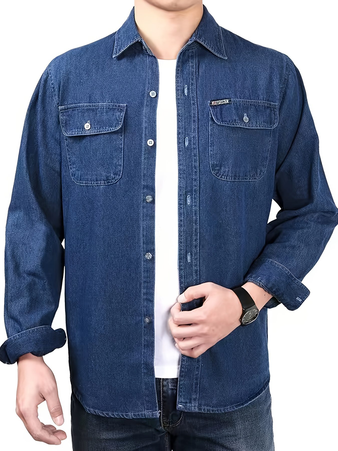 Men's Spring/Autumn Denim Shirt Long Sleeve Fashion Loose Casual Pure Summer Lightweight Workwear Labor Protection Jacket - Image 2