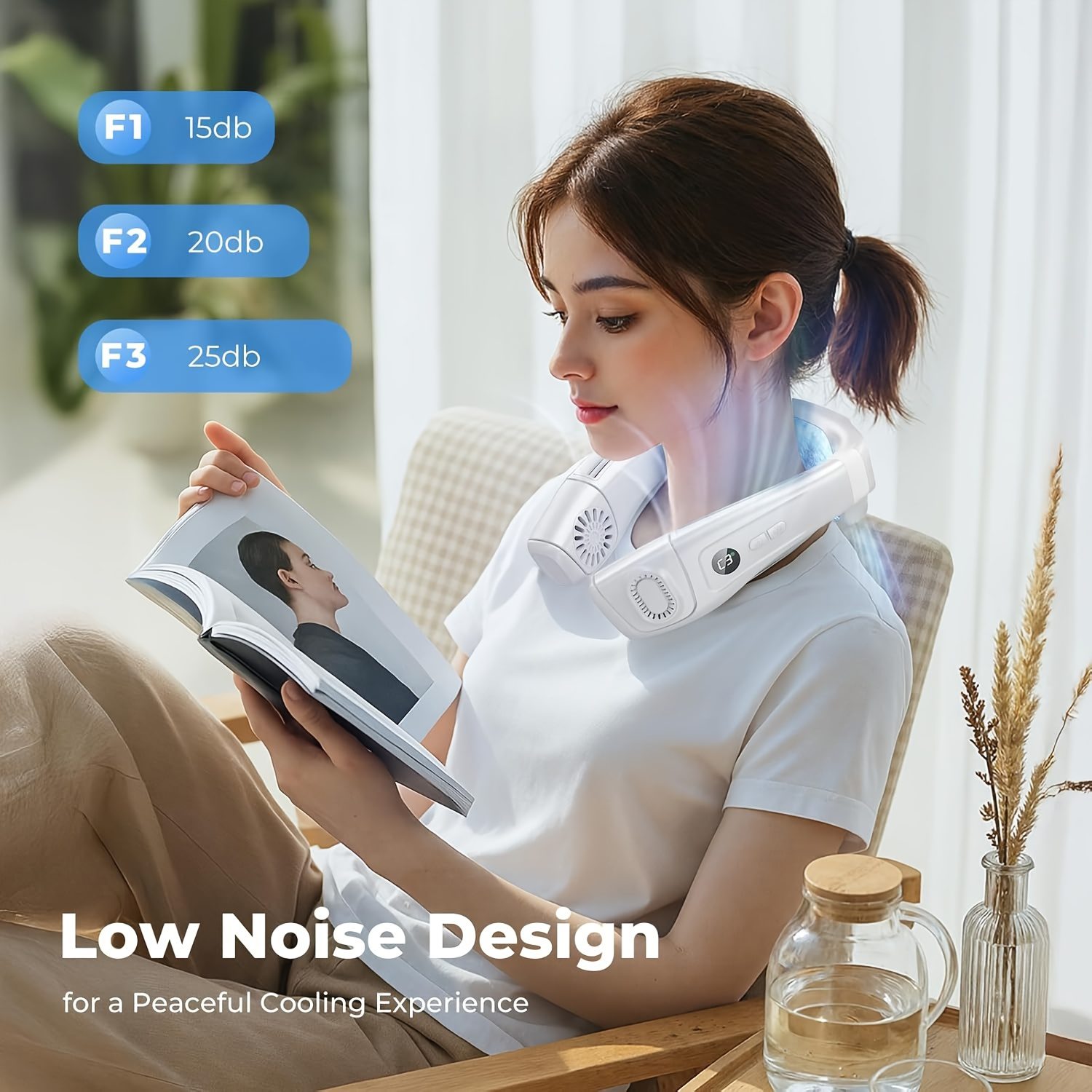 5200Mah Neck Fan, Portable Air Conditioning Fan, Ergonomic Personal Cooling Fan, Type-C Rechargeable, 3D Airflow Wearable, LED Screen, 3 Modes, a Gift for Men And Women, Suitable for Outdoor Travel And Indoor Use - Image 6