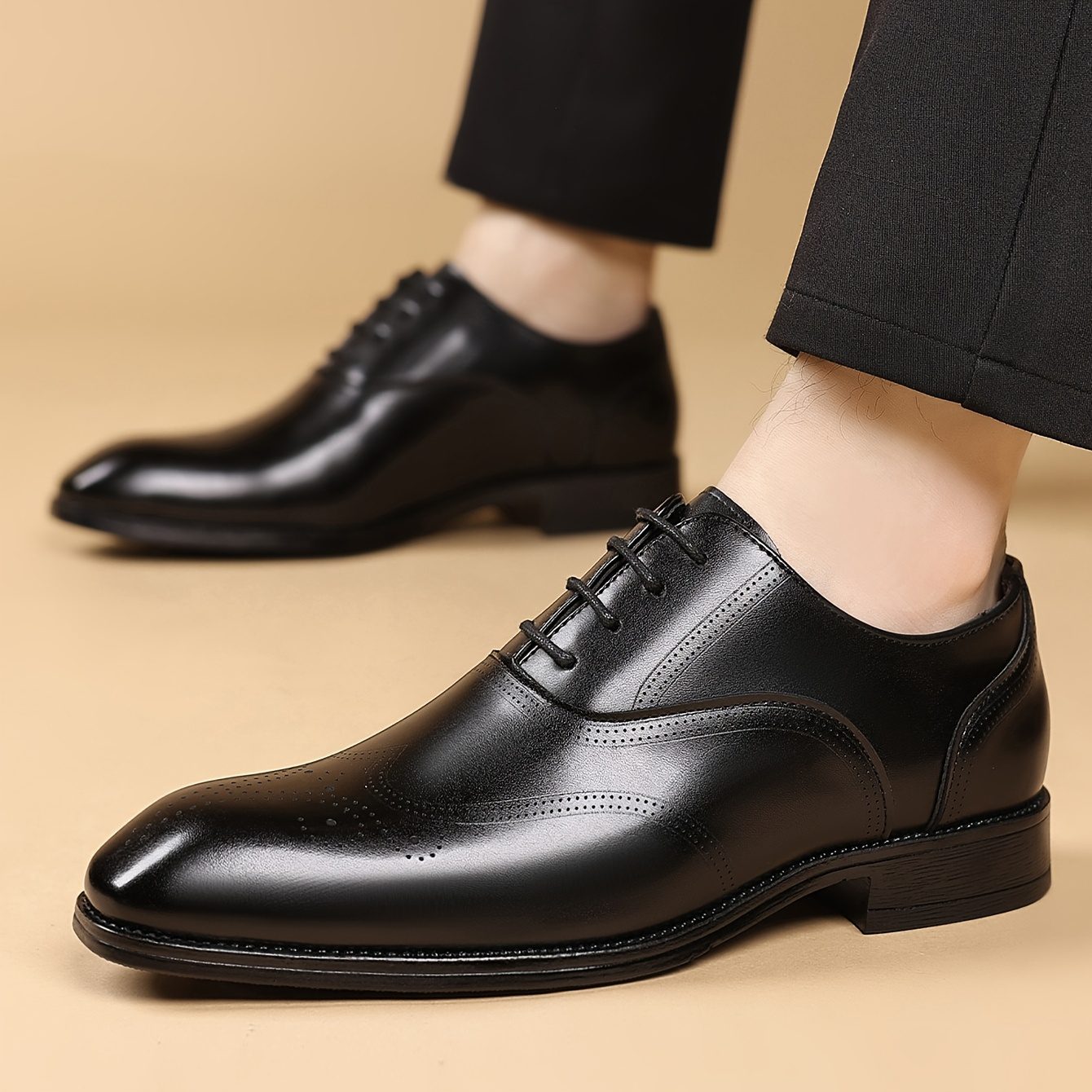 Men's Dress Shoes Formal Business Wingtip Oxfords - Upper & Rubber Sole Low-Top Lace-Up Wedding, Office & -Casual Shoes with Wingtip - - Wearable for Year-Round Use Suitable for Weddings, Meetings, Daily & Special Events - Image 5
