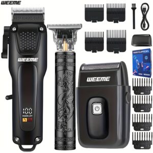 WEEME 2pcs/3pcs Premium Men's Grooming Set Professional Hair Clipper Kit with Cordless Shaver Beard Trimmer LCD Display & USB Fast Charge Ideal Gift for Father's Day/Birthday/Anniversary (For Dad/Husband/Groom)