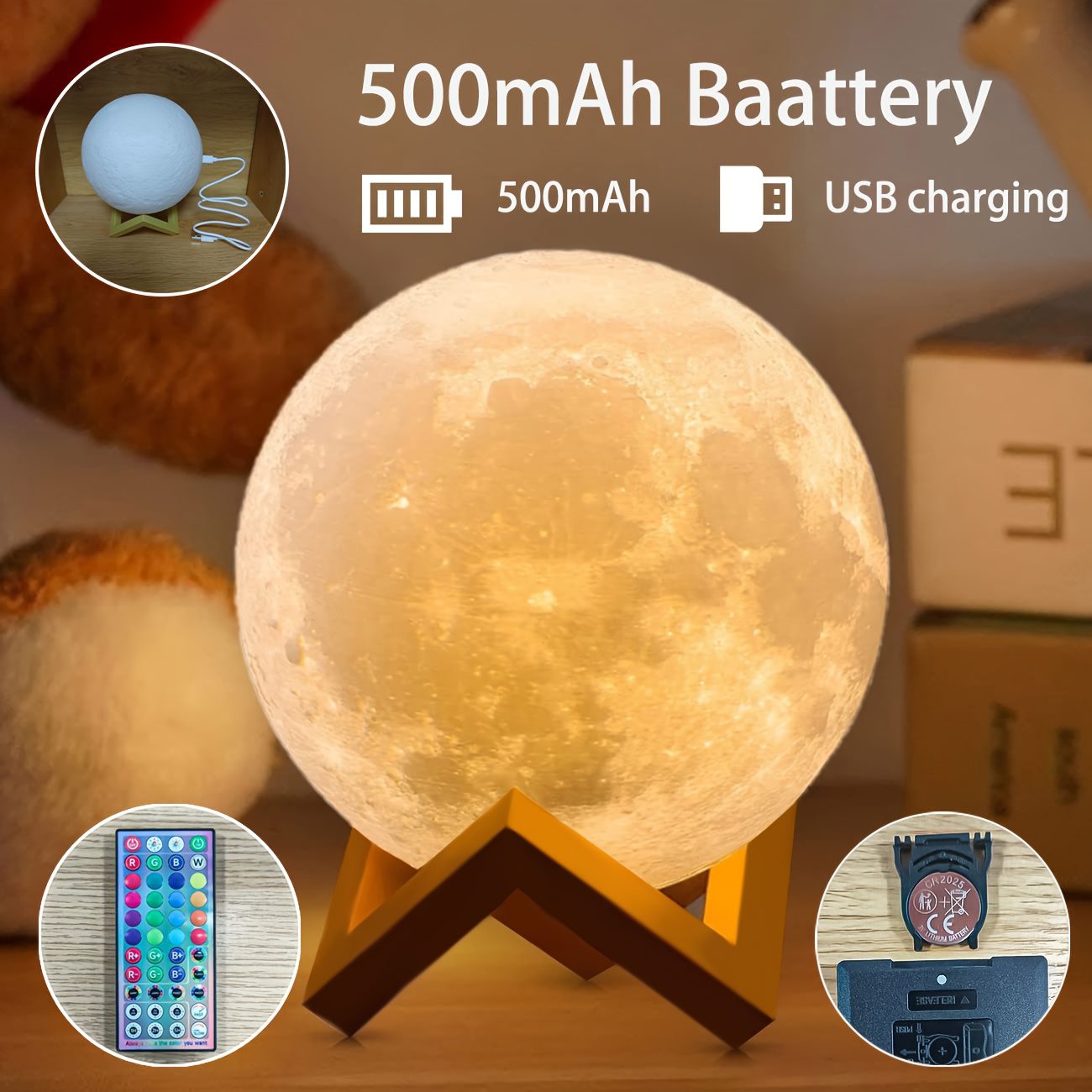 PINOCO Smart RGB 128-Color Moon Lamp with Remote & Touch Control, -Free Color/Brightness Adjustment, - Night Light Suitable for Bedside, Desk Decor, Birthday & Anniversary Gifts - Modern Crescent Light Bulb - Image 11