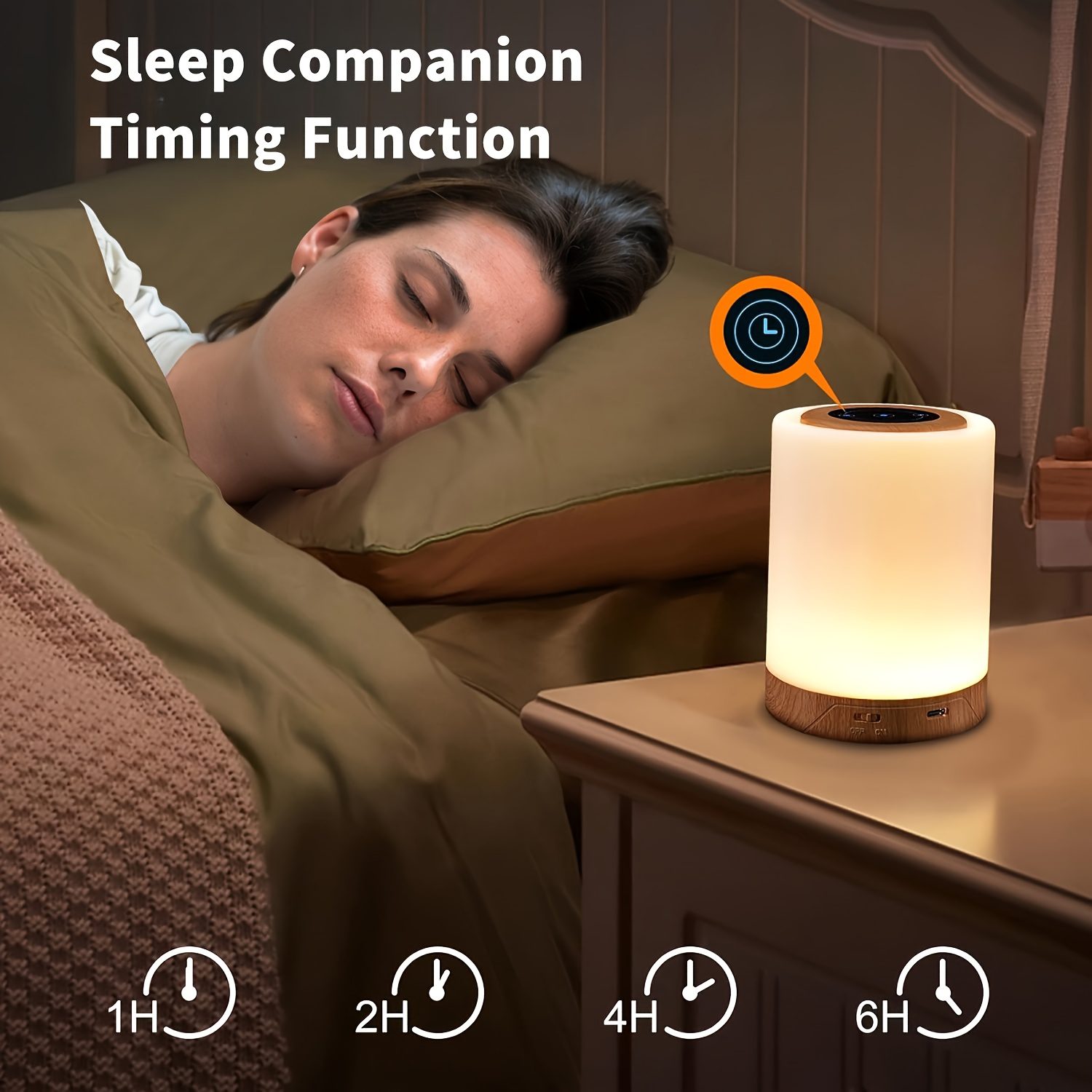 1pc/2pcs Bedside Lamp, Touch Night Lamp, Wood Grain Color Table Lamp, 3 Lighting Mode, 5 Brightness Level, RGB Ambient Lamp, Soft Light Reading Table Lamp, 1500mAh Battery, TPY-C Charging Use, Portable Lamp, Suitable for Bedroom, Living Room - Image 6