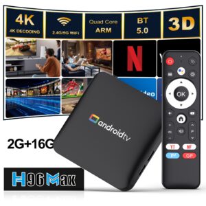 H96 MAX Amlogic S905L3 Quad-Core Cortex-A53@2.0GHz CPU Android 14.0 2gb 16gb TV Stick 4K HD Output 2.4G/5G Dual WiFi BT4.0+ Smart TV Stick Google Voice Assistant, 2T2R Technology, Penta-core ARM Mali-450 GPU, USB2.0*1