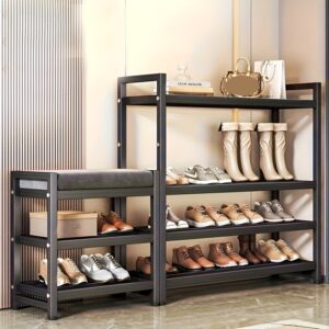 3-Tier Shoe Bench and Storage Bench - Multi-Size Options, Multi-Functional Entryway Organizer with Soft Cushioned Seat, Metal Frame, Shoe Rack, Suitable for Home, Hallway, And Doorway Use, Shoe Storage Organizer, Artistic Decorative Style