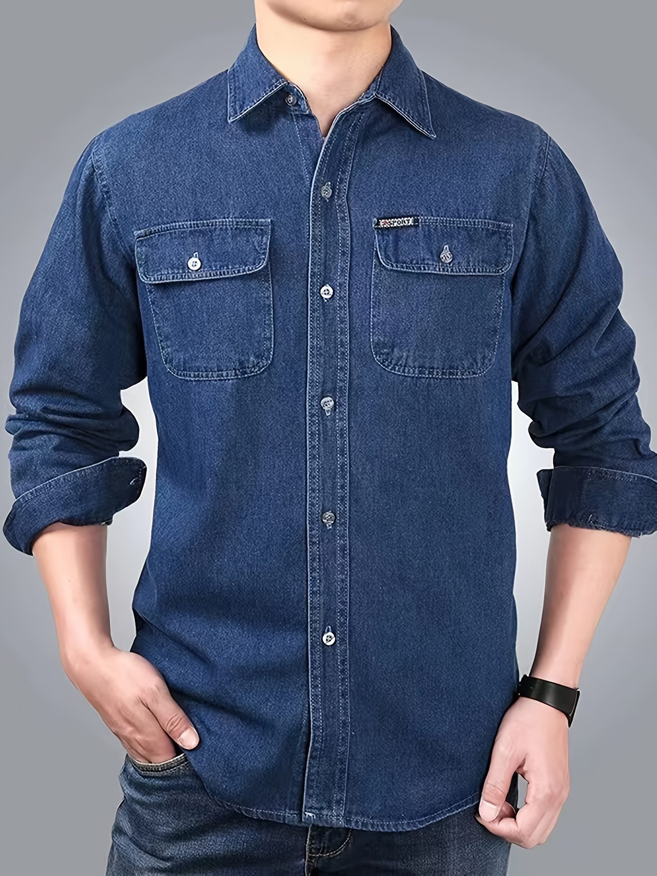 Men's Spring/Autumn Denim Shirt Long Sleeve Fashion Loose Casual Pure Summer Lightweight Workwear Labor Protection Jacket - Image 8