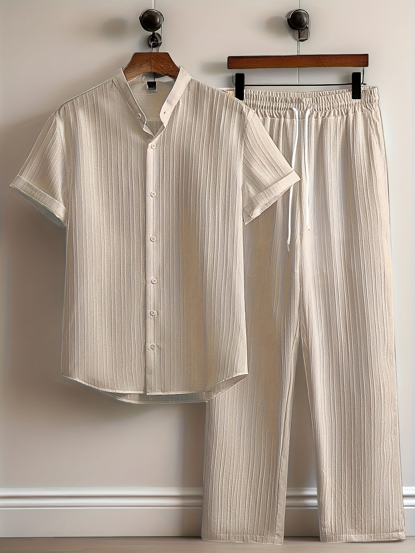 Short Sleeve Shirt + Drawstring Pants 2pcs Set Breathable Casual Outfit Suitable for Beach Vacation Party - Image 3