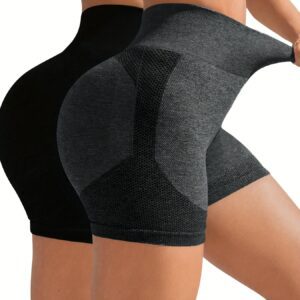 High-Waisted Seamless Exercise Shorts in a Two-Piece Set, Stretchy Design for Butt Lifting And, Perfect for Yoga And Gym Workouts - Available in Solid Colors