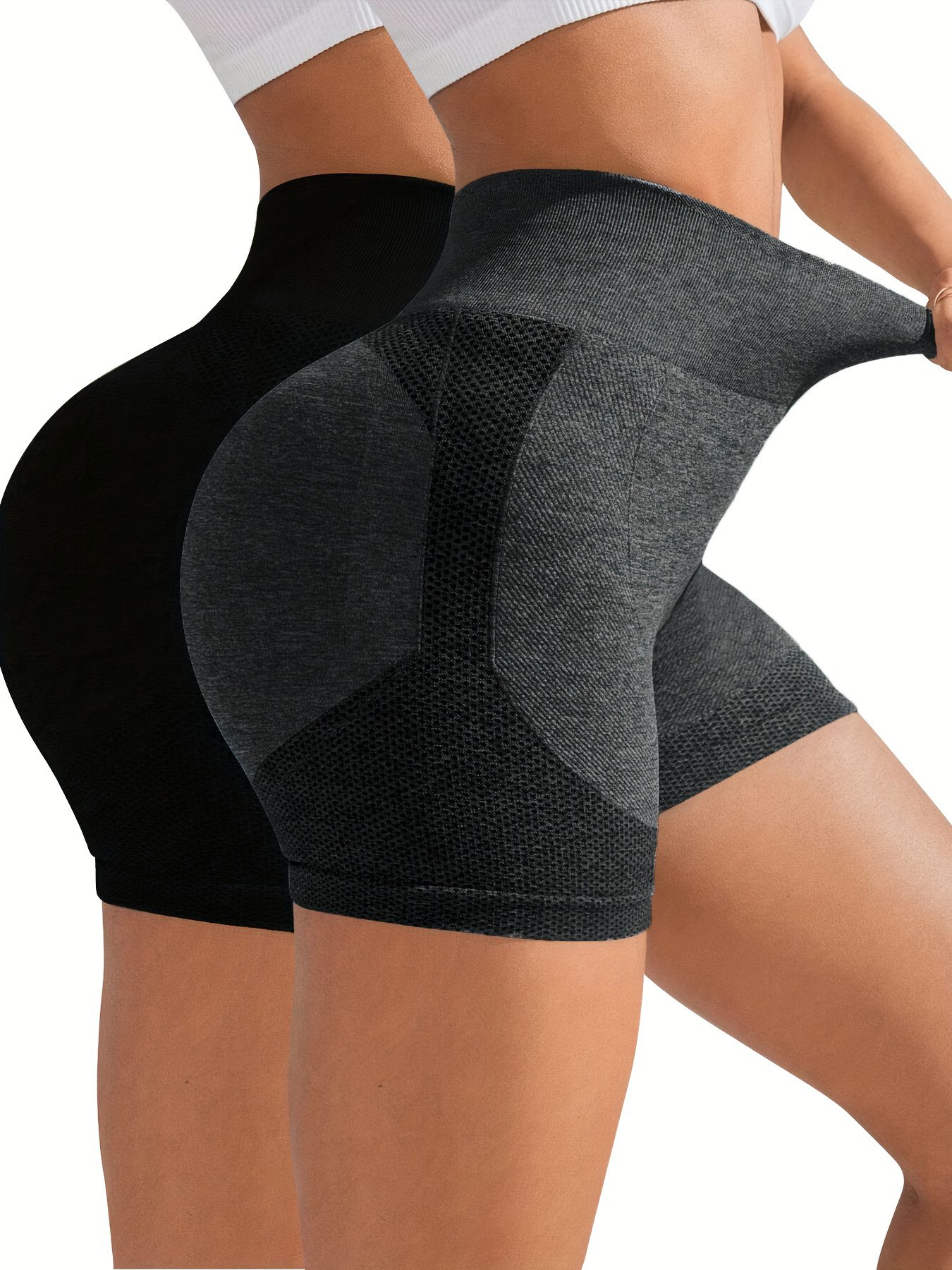 High-Waisted Seamless Exercise Shorts in a Two-Piece Set, Stretchy Design for Butt Lifting And, Perfect for Yoga And Gym Workouts - Available in Solid Colors