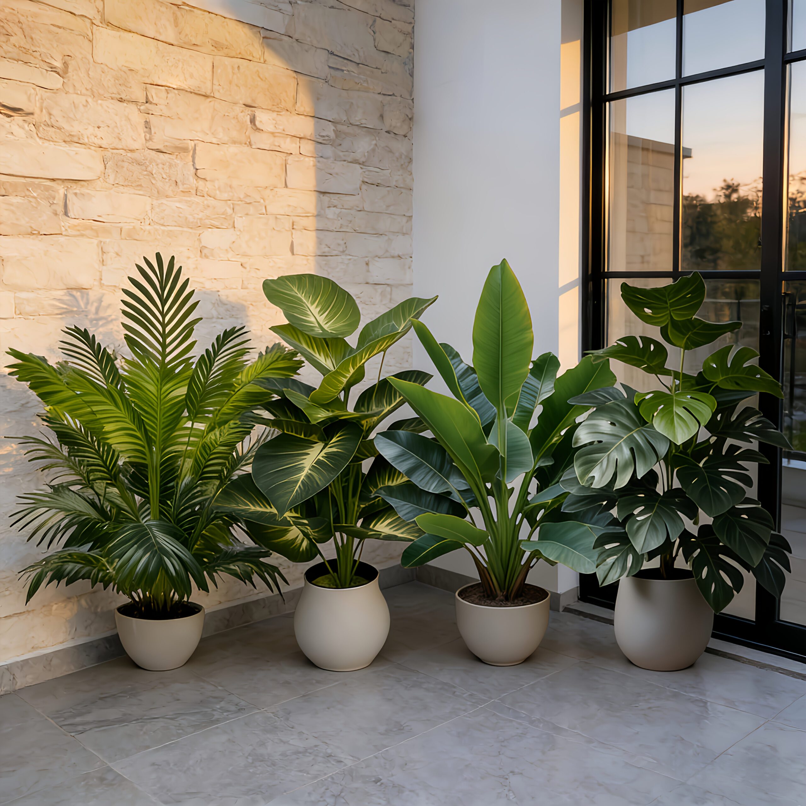 4pcs Set - Includes 48 Large Leaves of Large Outdoor Artificial Green Plant Loose Palm Tree Combo - DHOEM Wedding Garden Modern Decoration, Maintenance-Free Four-Season Evergreen Wealth Tree Artificial Plant | Pothos Evergreen Potted Plant, Nordic - Image 5