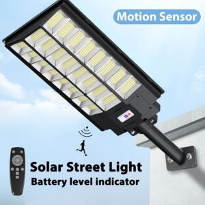 Solar Lights Ultra-Bright with Battery Indicator 72H Long Lasting Outdoor Lamp Solar Street Light with Motion Sensor, 6500K Dusk to Dawn Security Flood Lights, Commercial Outdoor Lighting for Parking Lot, Yard, Driveway, Farm 1SET
