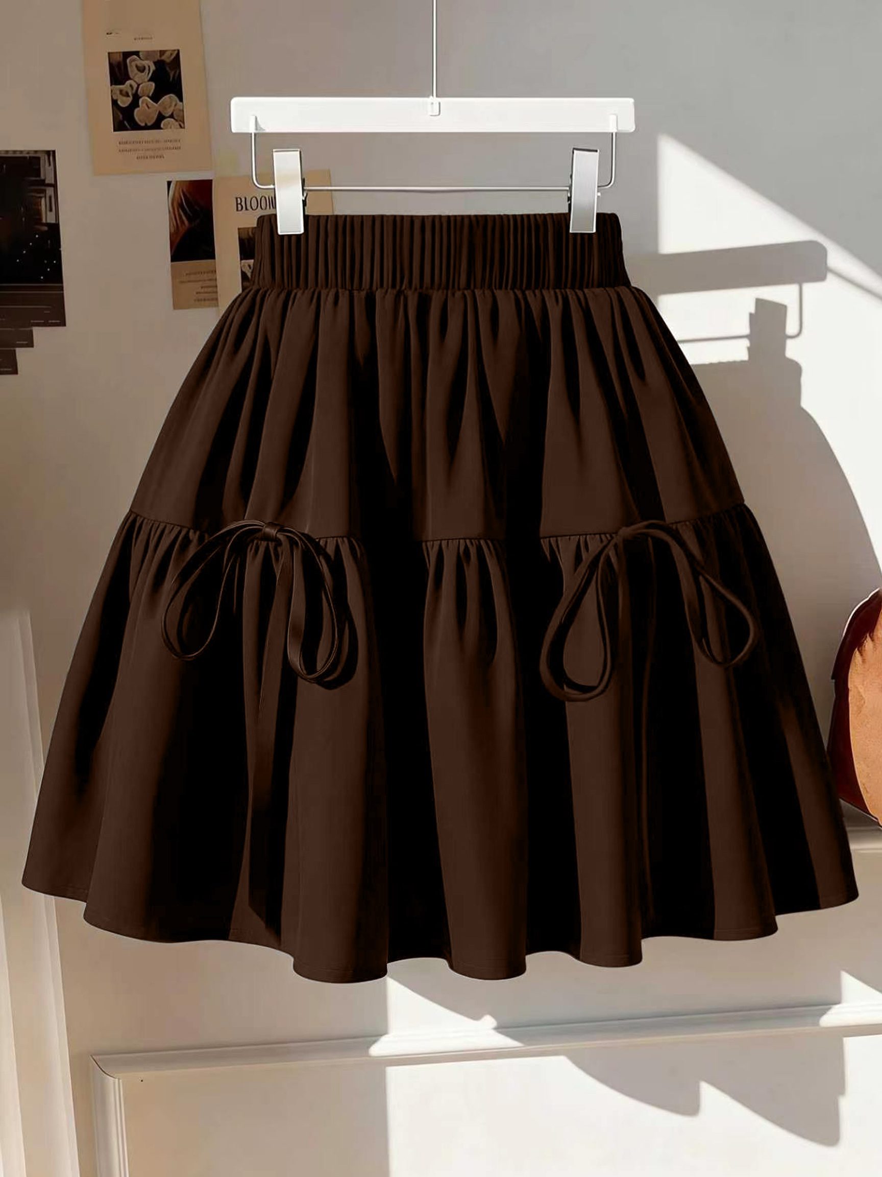 Women's Ruffle Hem Flared A-Line Skirt with Bow Tie Straps, Double-Layer Ruffled Spliced Cake Skirt, Short Skirt