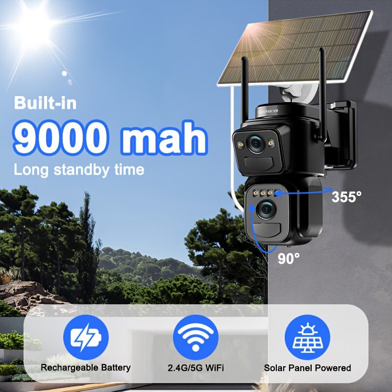 Wireless Outdoor Security Camera with Dual Lenses And Screens, Featuring 1296P Resolution, 5G Wifi, Solar Power, 360° View, Spotlight Color Night Vision, PIR Sensor, Auto Tracking, TF Card/Cloud Storage, And Two-Way Audio - Image 2