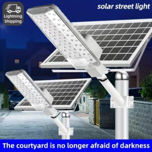 Outdoor super bright curved design solar lamp, 6000mAh battery, light source sensor, can be controlled remotely, equipped with remote control, suitable for courtyards, roads, and outdoor parking lots.