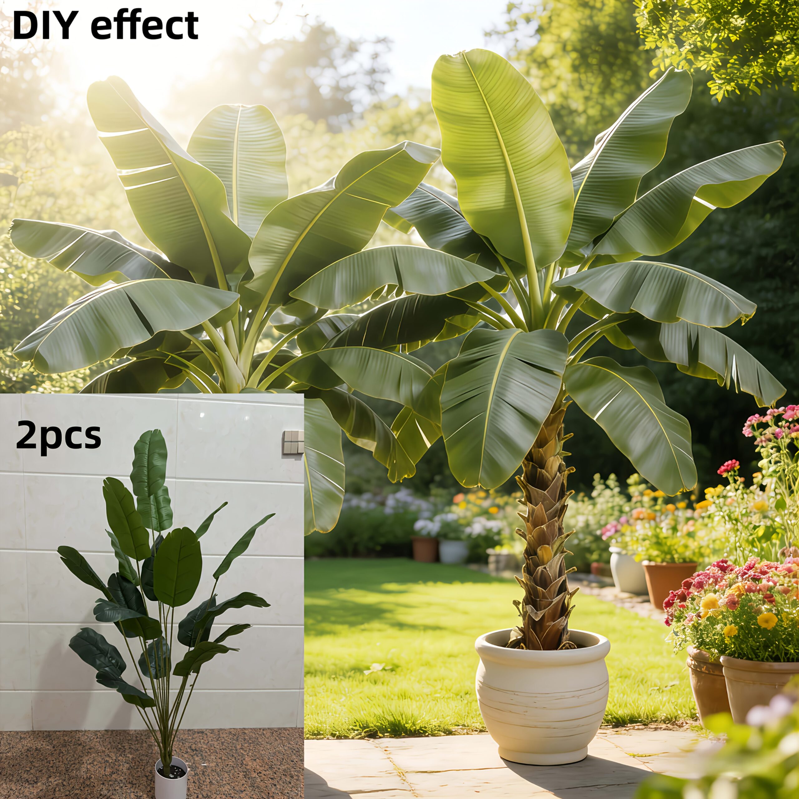 2pcs Large Outdoor Artificial Banana Tree - Wedding Garden Modern Decoration, Maintenance-Free Four Seasons Evergreen Money Tree Artificial Plant | Epiphyllum Evergreen Potted Plant, Large-Leaf Decorative Tree, Nordic Style Faux Tree for Courtyard - Image 9