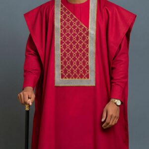 Men's Agbada 3pcs Set, Embroidered Pattern, Crew Neck, Hidden Buttons, Slit Hem with Pockets, Ethnic Pattern Robe, Long-Sleeve Shirt, Drawstring Elastic Waist Pants, Suitable for Banquets, Birthdays, Gatherings, Weddings, Holiday Celebrations, Dates