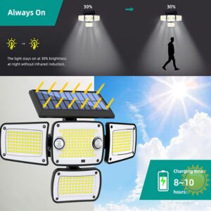 4-Head Dual-Sensor Solar Human Body Induction Wall Lights, Integrated Multi-Head Solar Courtyard Wall Road Lighting - 3000LM LED Motion Sensor Outdoor Lights, 4-Head Security Lights, Easy to Install, 270° Wide-Angle Flood Wall Lights