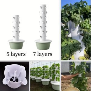 1pc Three-dimensional Hydroponic Tower, Multi-layer Vegetable Planting Flower Pot, ABS Plastic Strawberry Pot, Balcony Vegetable Pot, Indoor/Outdoor Soilless Cultivation System, Plant + Seedling Tray Not Including 10-15W Water Pump