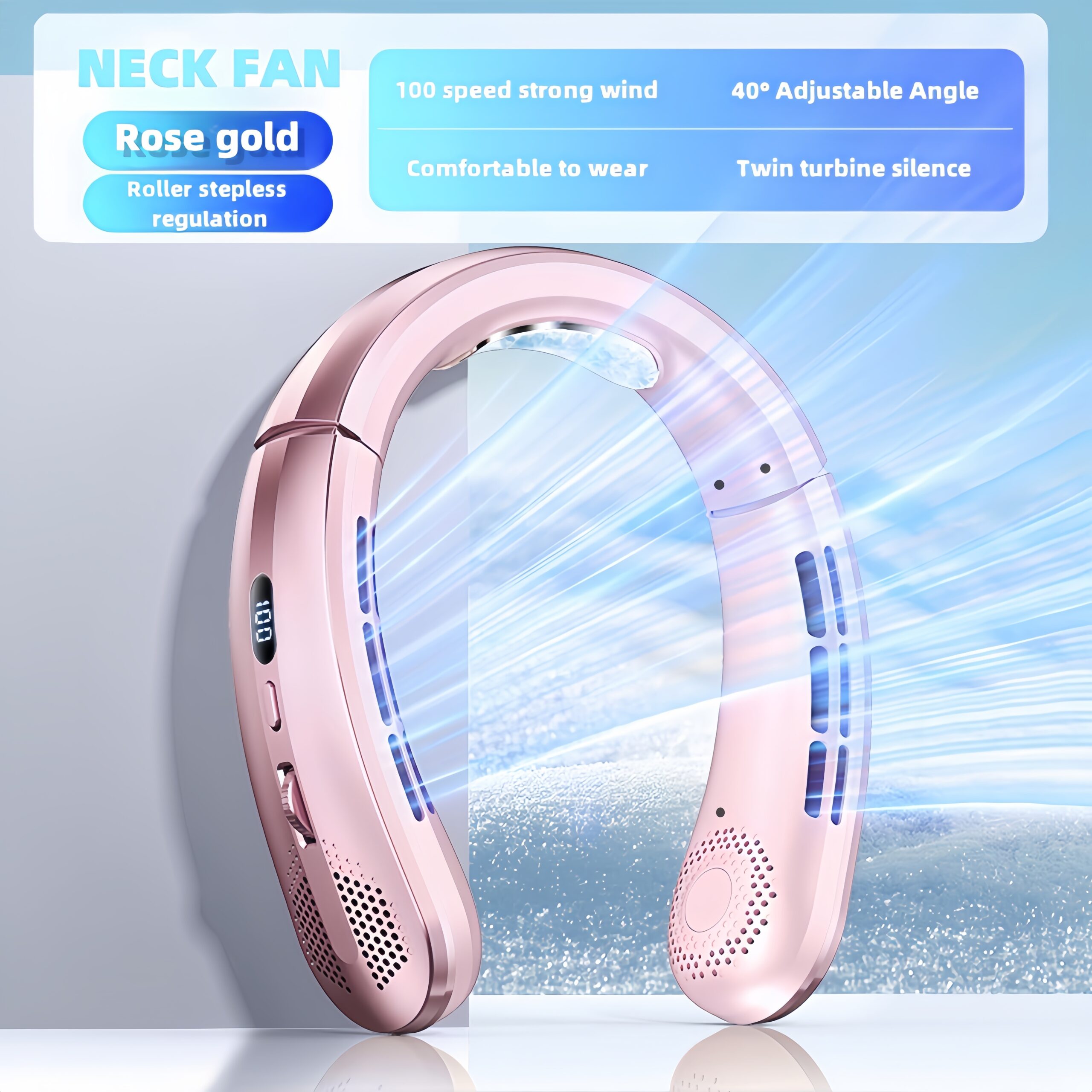 1pc Portable Leafless Hanging Neck Fan Five Generations USB Charging Fan, Display 100 Speed Adjustable Up And Down Air Cooling, 30° Internal And External Angle Adjustable, Suitable for Home, Office. Essential Back-To-School Supplies, Outdoors, Beach - Image 7