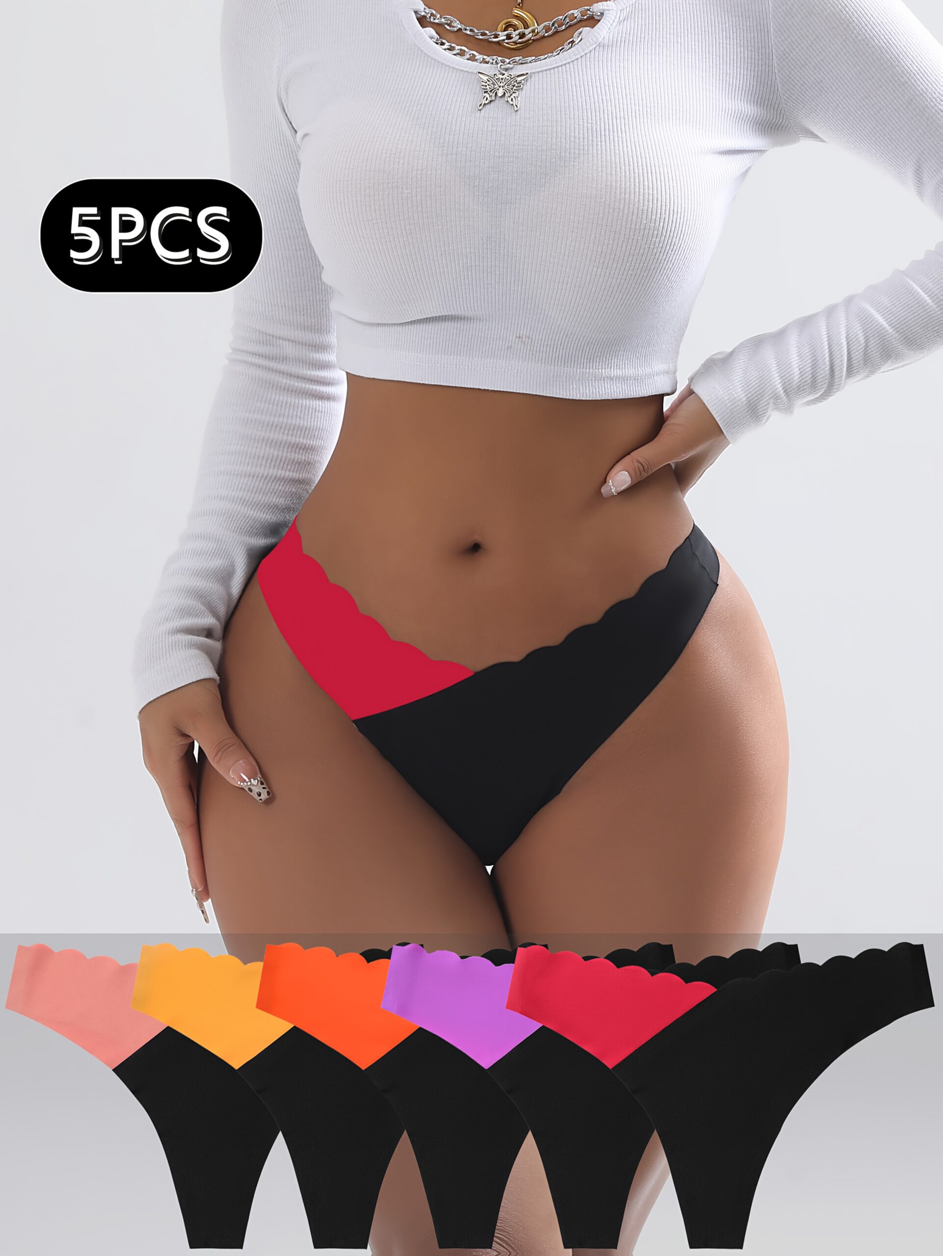 5-Pack Seamless Shell-Shaped Women'S Bikini | Comfortable and Breathable, Color Block Design, Ice Fiber Fabric, Suitable for All Seasons and Daily Wear