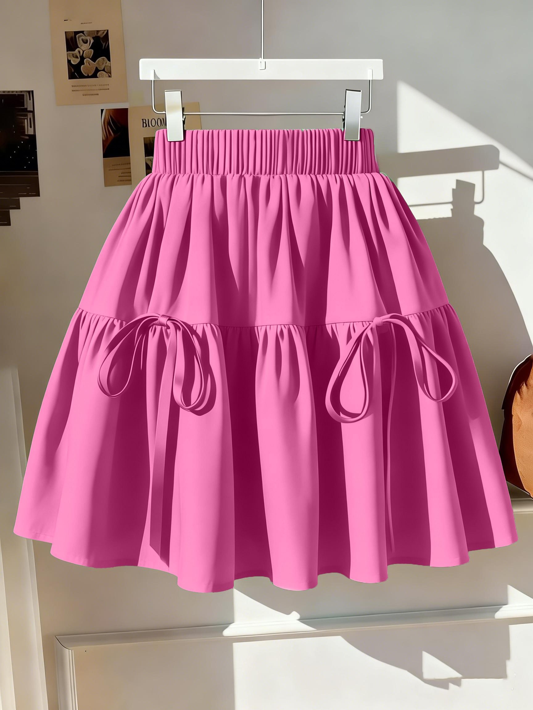 Women's Ruffle Hem Flared A-Line Skirt with Bow Tie Straps, Double-Layer Ruffled Spliced Cake Skirt, Short Skirt - Image 2