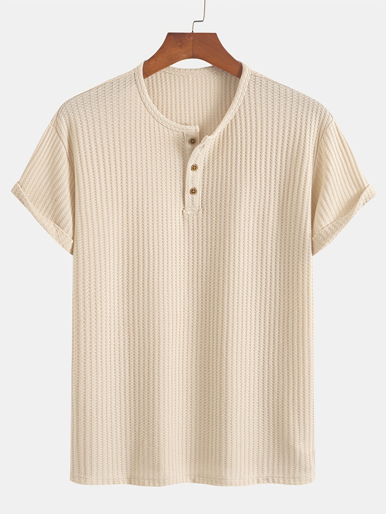 A Summer Short-Sleeve Cardigan T-Shirt with a Fine Check Pattern And Round Neck, Featuring a Knitted Jacquard Texture - Image 3