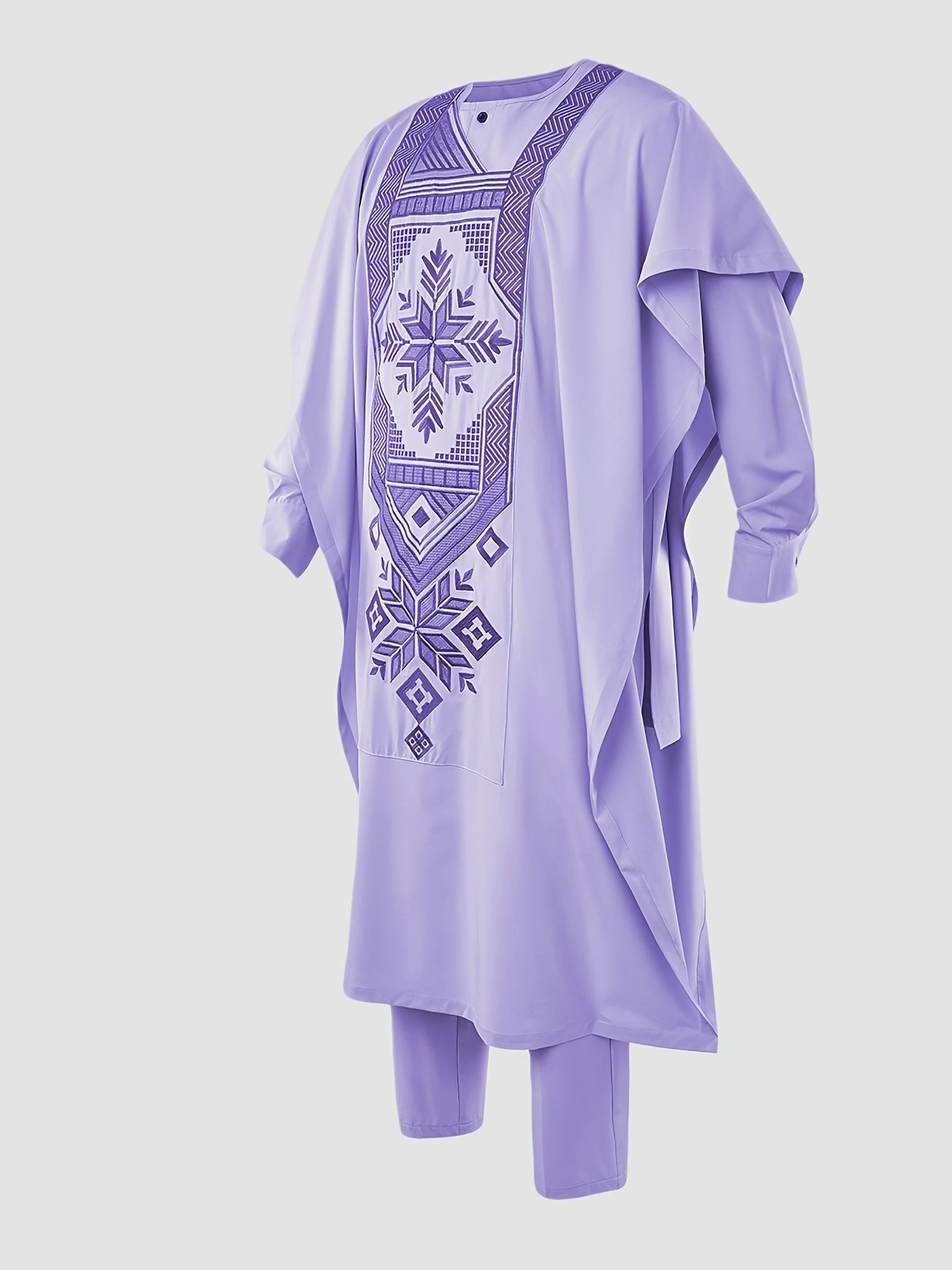 Men'S Three-Piece Agbada Set Featuring Embroidery, Pockets, And a Loose, Flowing Silhouette; Includes a Robe, Shirt, And Drawstring Elastic Waist Long Pants, Suitable for Everyday Events Like Cocktails, Weddings, Parties, Banquets, Birthdays - Image 8