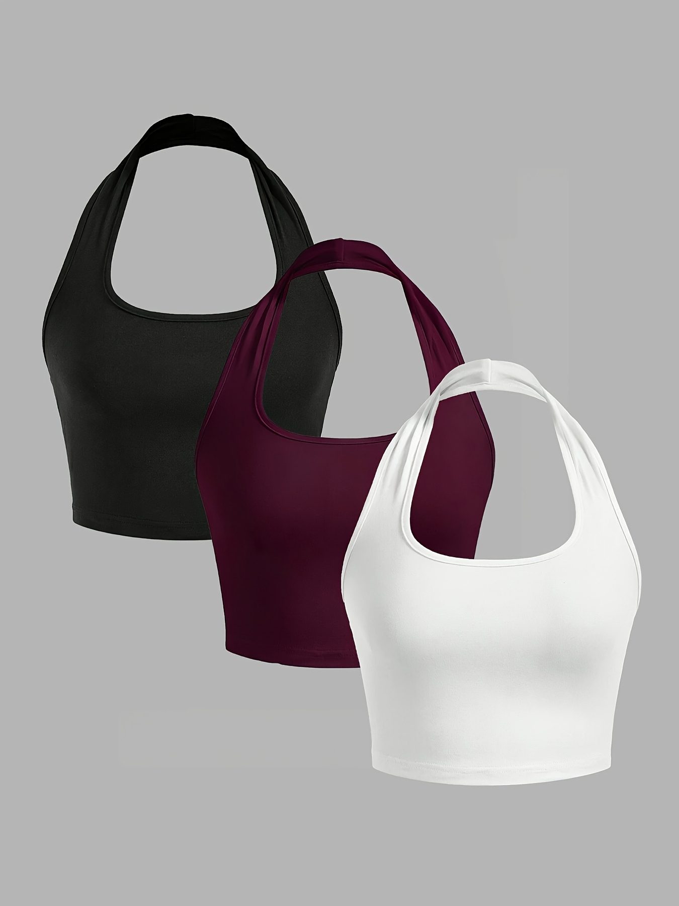 3-piece New Sexy Halter Neck Tank Top, Solid Color Sexy Casual Camisole Top for Women - Image 4