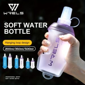 1pc, WRELS Hanging Ring Soft Water Bottle, Outdoor Sports Water Bottle, Stay Cool and Hydrated on the Trip, Soft Folding Sports Water Bottle with Lid and Hanging Loop, Suitable for Running, Hiking, Cycling, Fitness Sports, Travel Camping