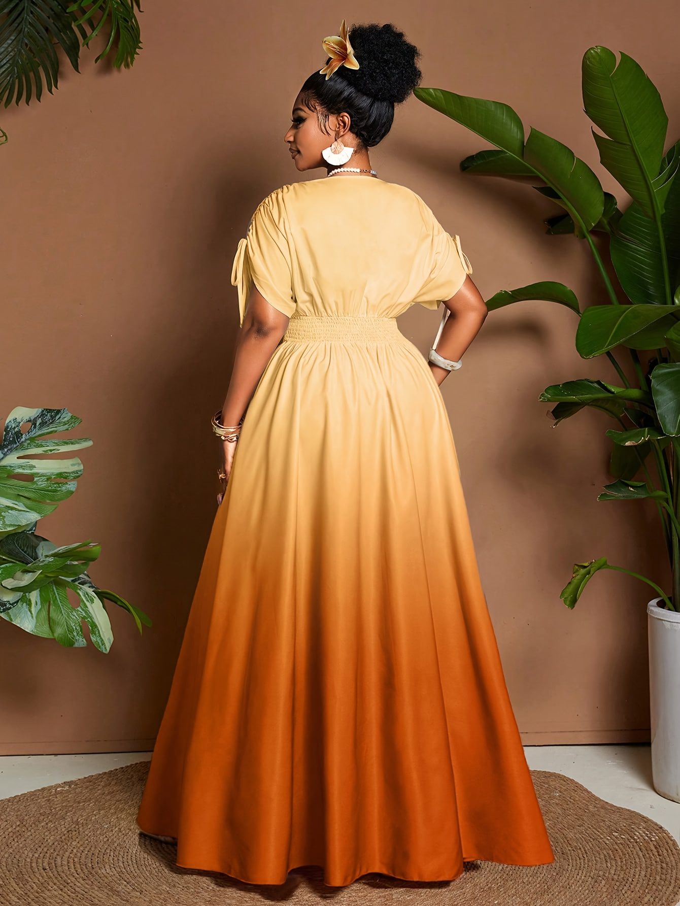 Women's Elegant Gradient V-Neck Long Maxi Dress with Fitted Bodice & Flowy - Waist, Machine Washable Winter Dress for Weddings, Parties, Fall/ Winter Events - Non-Stretch Suitable for Weddings, Parties, Fall/Winter Events - Image 8