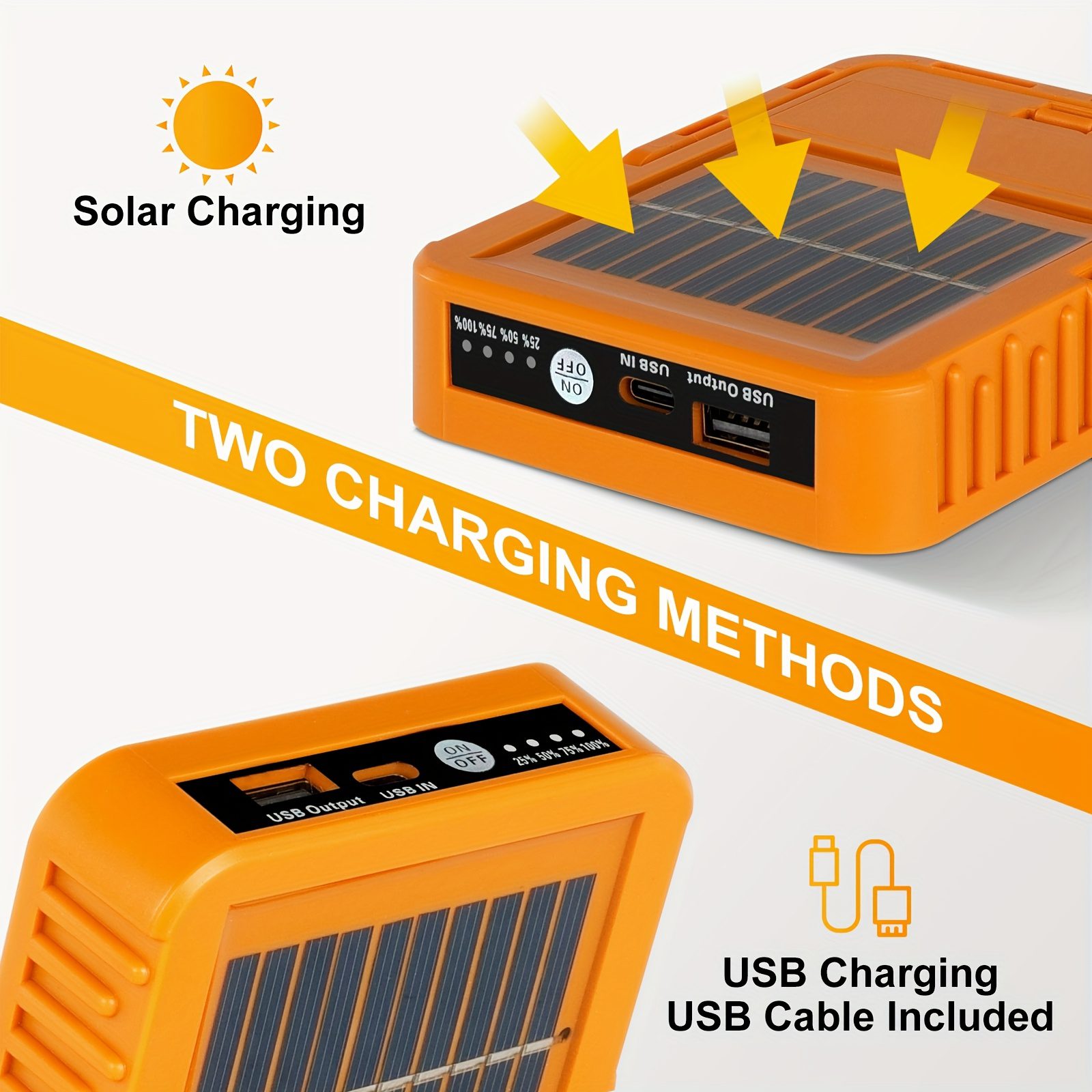 Portable Charger & Flashlight with USB Fast Charging, 1200mAh Solar Camping Light, 5 Lighting Modes, Emergency Power Bank Suitable for Outdoor, Hiking, Power Outages, Compatible with Smartphones & Tablets - Image 6