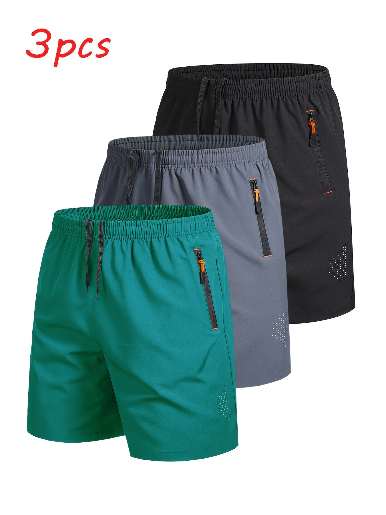 3pcs Men's Outdoor Sports Casual Shorts, Solid Color Zipper Pocket Running Fitness Quick-Dry Breathable Athletic Shorts - Image 4