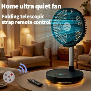 Aluminum Alloy Folding Telescopic Fan Camping Home Picnic 25.4 cm Large Wind Fan with Remote Control Left And Right Shaking Desktop Vertical Fan Portable, Convenient And Easy to Store Fan