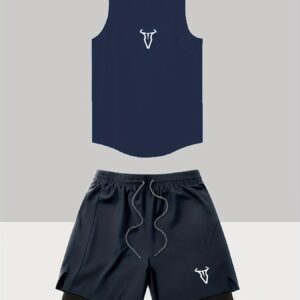 Men'S Athletic Tank Top and Shorts Set - Quick-Dry Ice Sliky Fiber Fabric, Breathable Sleeveless Shirt with Logo, Loose Fit Summer Gym & Casual Wear, Athletic Apparel | Logo Sportswear | Quickdry Fabric