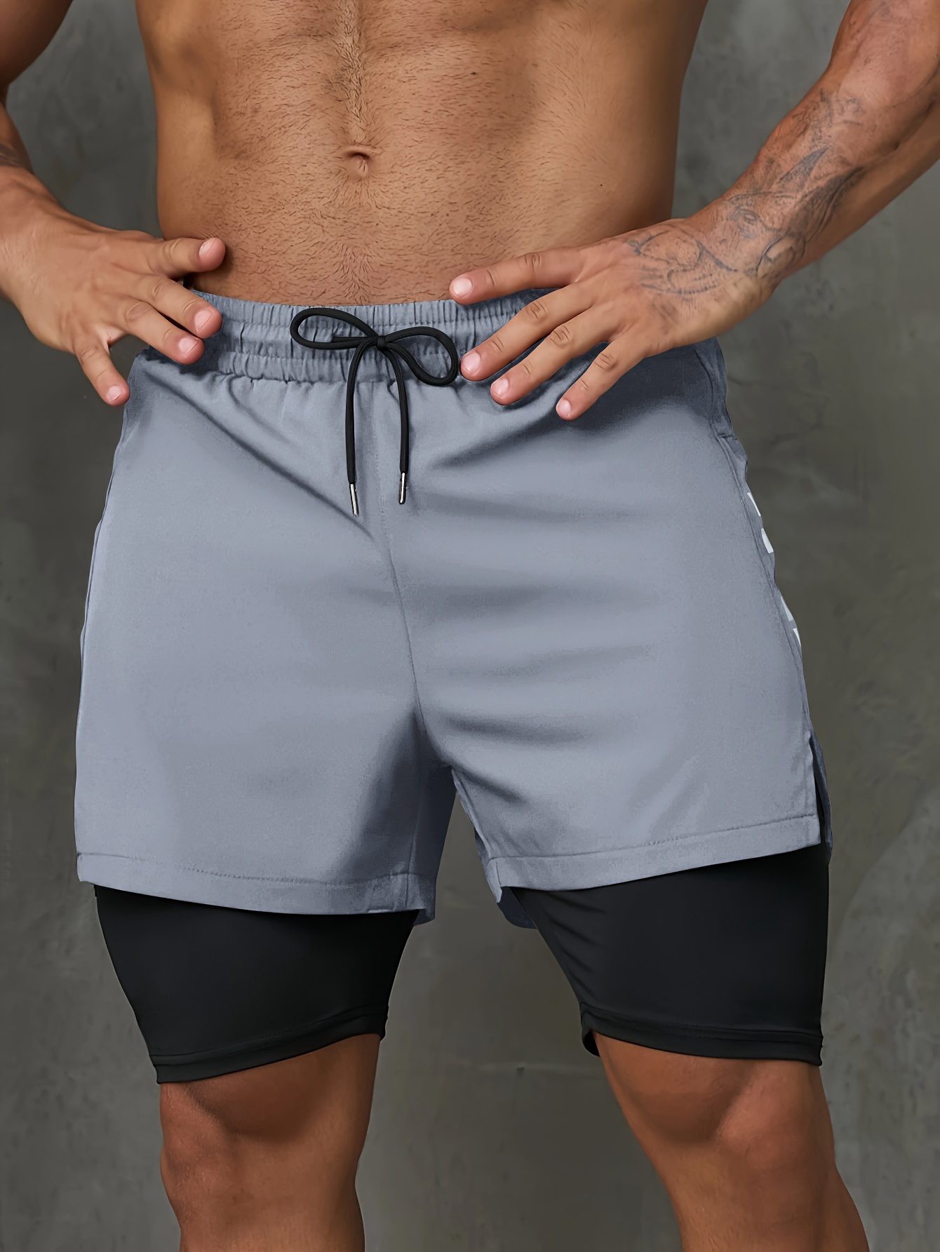 Men's 2-in-1 Running Shorts with Inner Pocket - Knee-Length, Double Layer for Gym & Training, Breathable Polyester, Machine Washable - Image 9