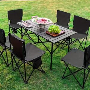 A Complete Set of 6 Chairs And a 120 Cm Long Table for Family Members, Including Q3Y Outdoor Folding Table And Portable Storage Bag for Camping