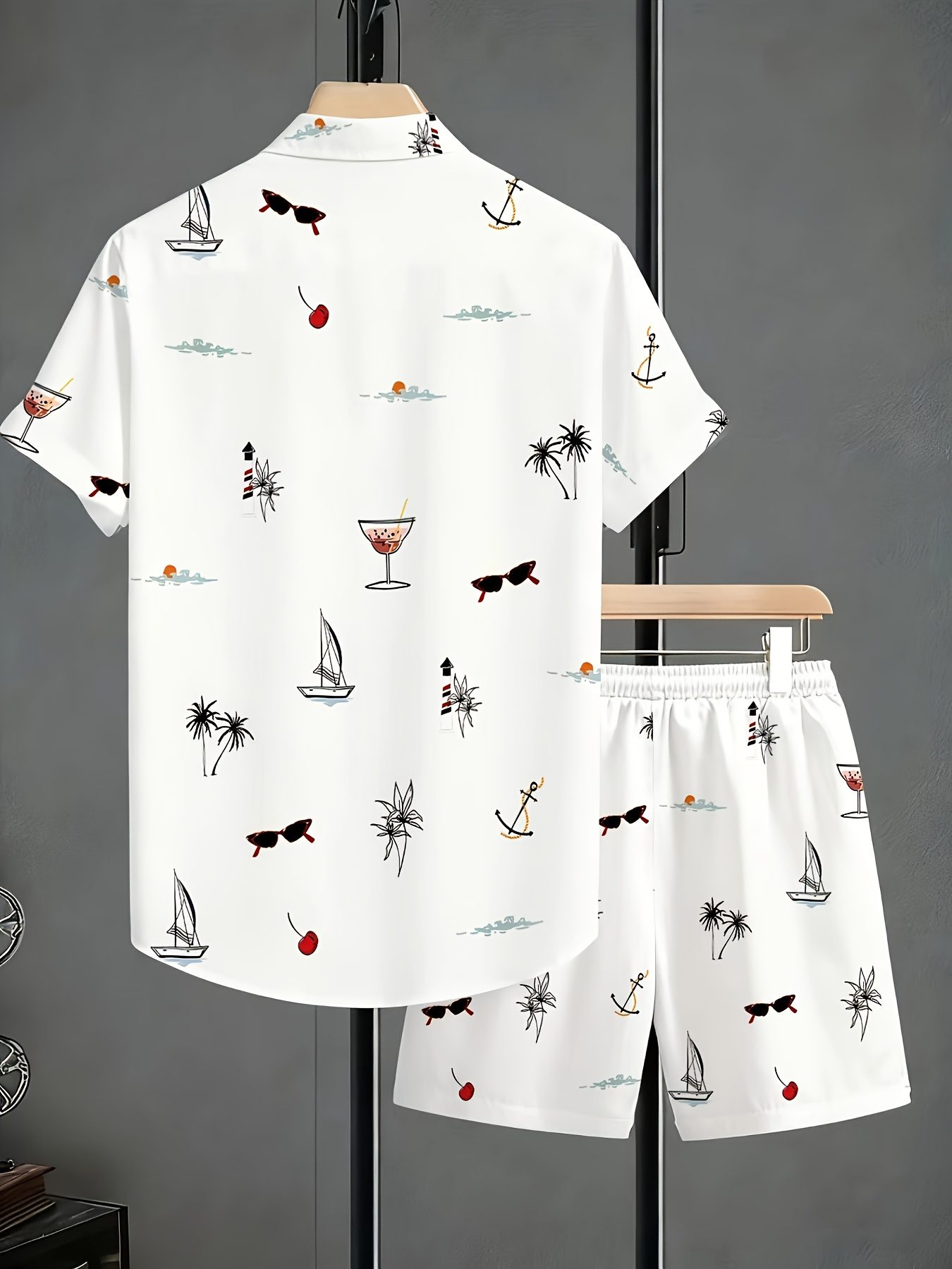 Men's Fashion Summer Printed Collar Shirt Set - Comfortable Short Sleeve Shirt with Pocket Drawstring Shorts, New Summer Casual Loose Fit Round Neck T-Shirt, Suitable for Spring and Summer Wear, Comfortable for Daily Use - Image 4