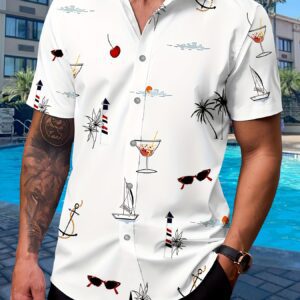 Men'S Casual Summer Short Sleeve Shirt - Vibrant, Eye-Catching Graphic Print, Comfortable Fabric, Button-Up Collar, Perfect for Weekend & Outdoor Activities