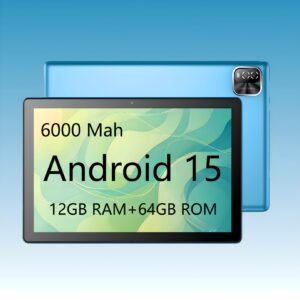 Android 15 10.1-inch Tablet Computer, 12GB (3GB+9GB Expansion) RAM, 64GB ROM, Supports 1TB Expansion of Micro SD, Supports SIM Card, 6000mAh Battery, 4-core Processor RK3562, 1280*800 IPS High-definition Display Screen 2.0MP+8.0MP Cameras, Dual WIFI